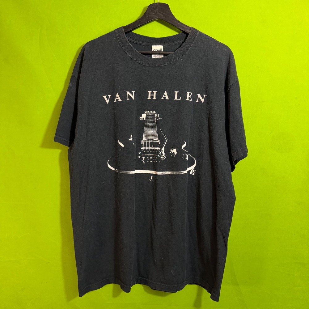 Vintage Van Halen Guitar Graphic T-Shirt Black Anvil Tag XL Rock Band Tee